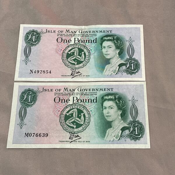 Isle of Man One Pound note featuring Queen Elizabeth II.
