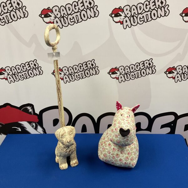 Vintage doorstop dogs, cast iron and weighted fabric.