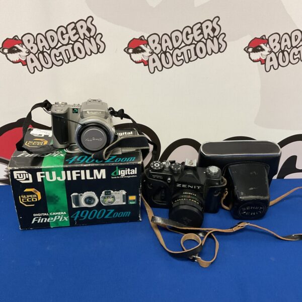 Vintage Zenit and Fujifilm camera lot for collectors.