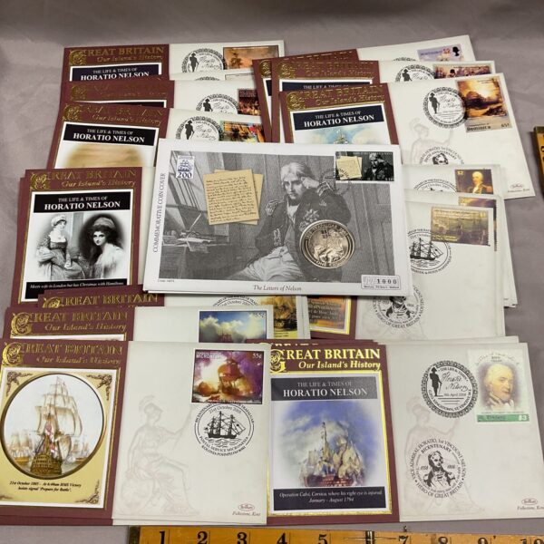 Horatio Nelson coin and collection of First Day Covers, British naval history.