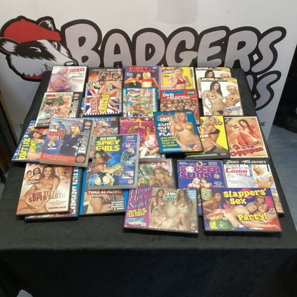 Adult DVD collection featuring Ben Dover and other mature content films.