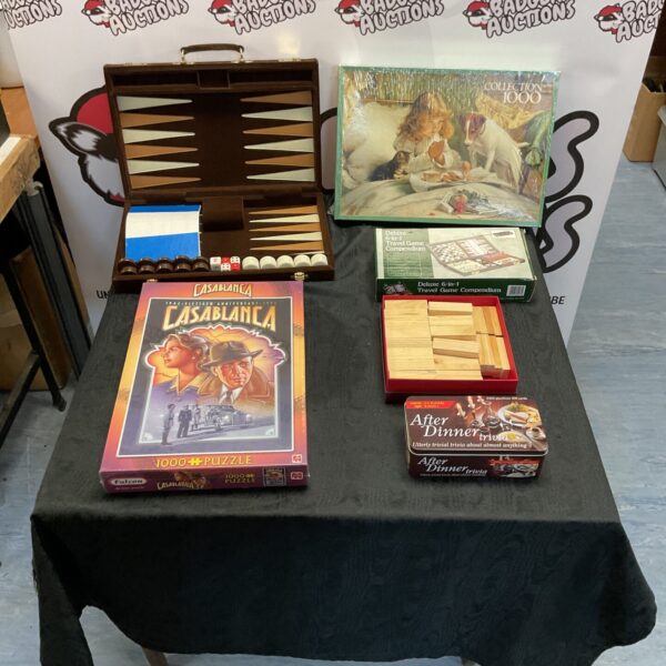 Vintage board game lot featuring Casablanca and a 6-in-1 game competition.