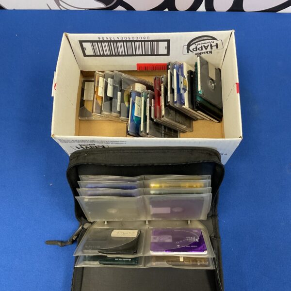 Box of pre-recorded minidiscs, a vintage digital audio format.