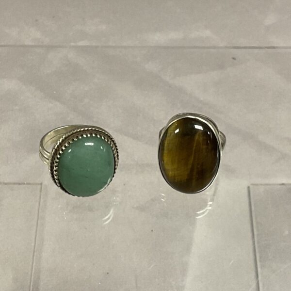 Two silver hard stone rings Size R
