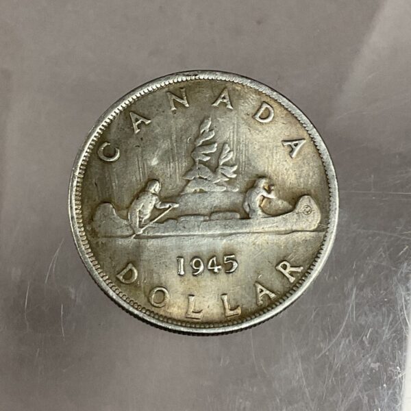 Obverse of a 1945 Canadian Silver Dollar featuring King George VI.