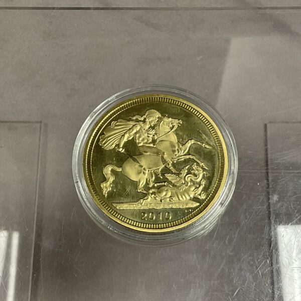 Front view of the 2010 gold-plated St George crown coin.