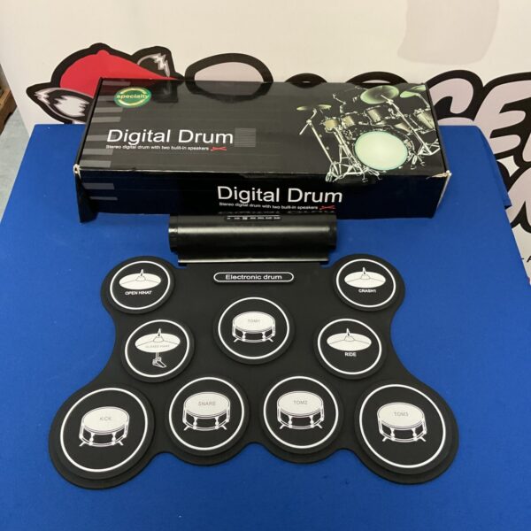 Specialty digital drum kit with multiple pads and built-in speakers.
