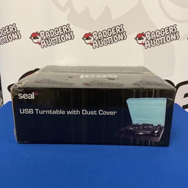 USB turntable with dust cover for vinyl records.