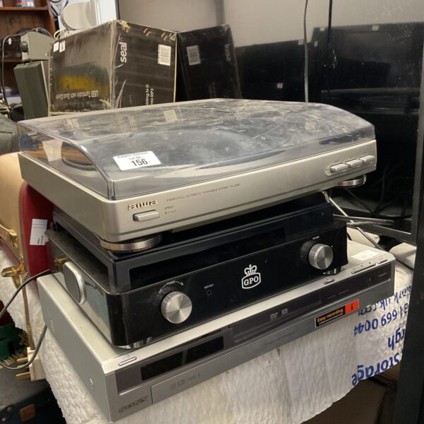 Vintage record player and Sony DVD player lot for collectors.