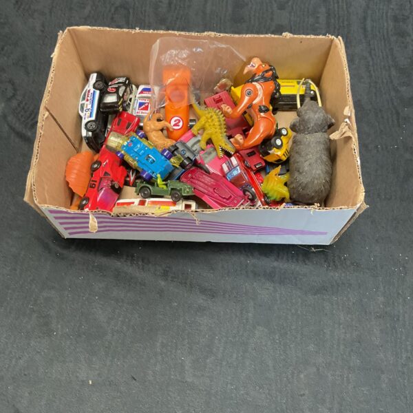 Mixed diecast and plastic toy lot with Corgi, Matchbox, and Burago models.