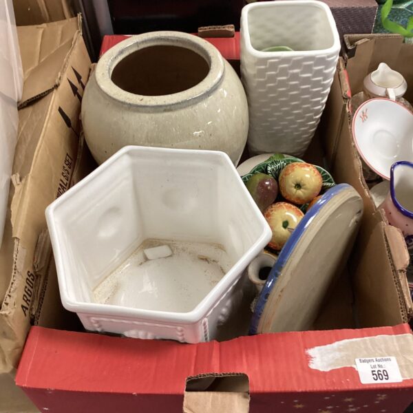 Mixed lot of vintage ceramic plant pots and vases for garden decor.