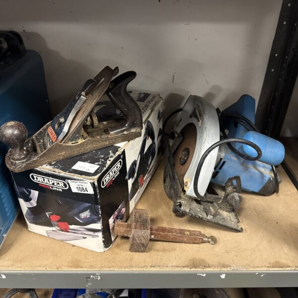 Draper electric planer and circular saw in a tool lot.
