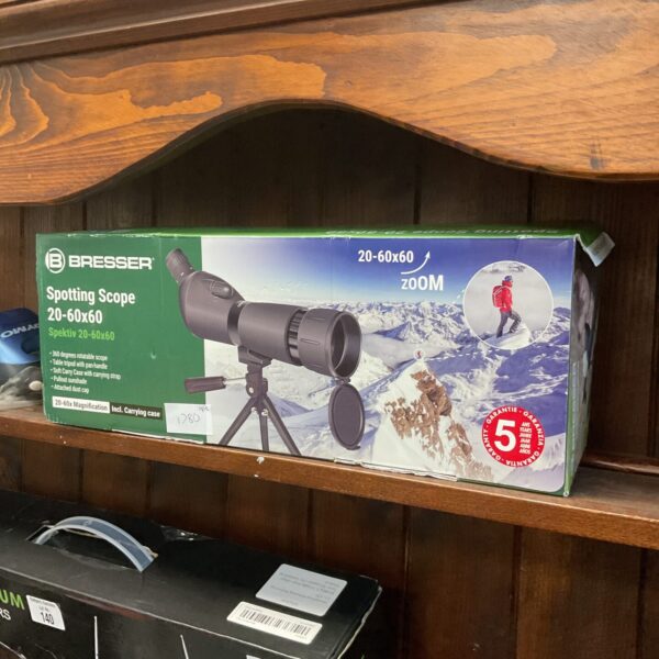 Bresser 20-60x spotting scope with carrying case, outdoor optics.
