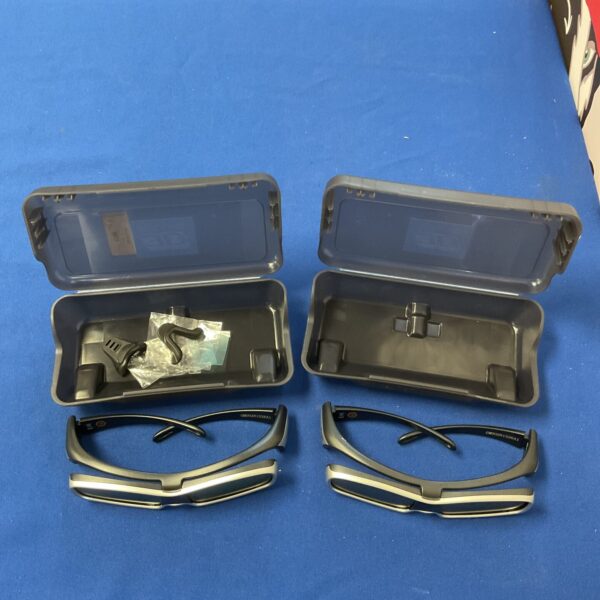 Two pairs of Panasonic active 3D glasses for 3D viewing.