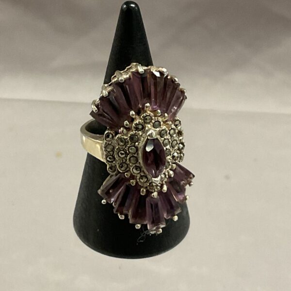 Vintage Art Deco ring with purple stones and marcasite.