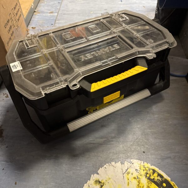 Vintage Stanley metal toolbox for tool storage and organisation.