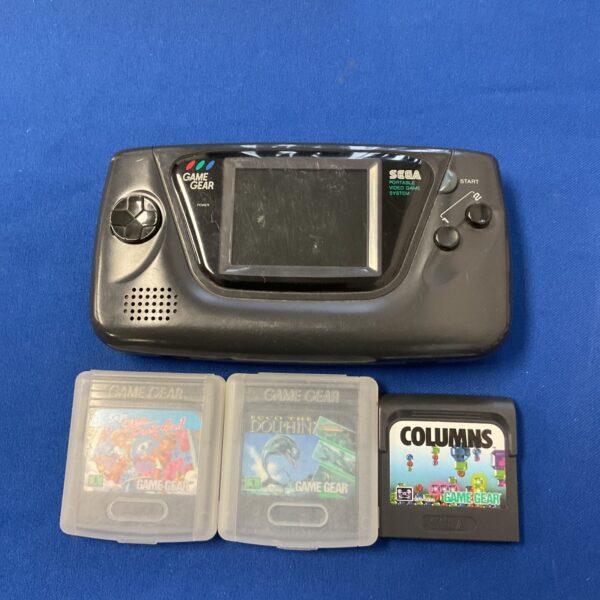 Front view of a vintage Sega Game Gear handheld console.