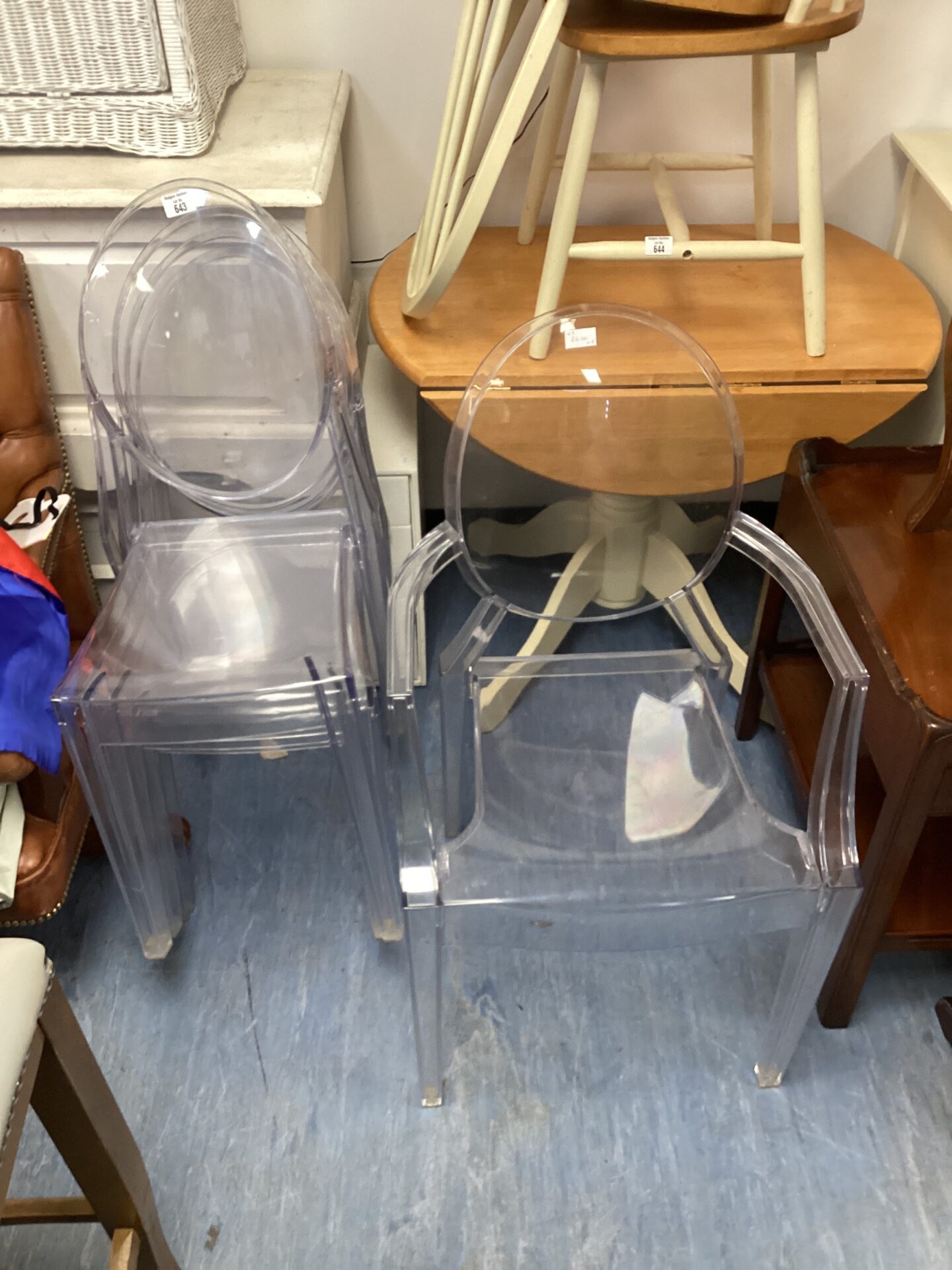 643 Five kartell louis ghost perspex diningroom chair inc carver