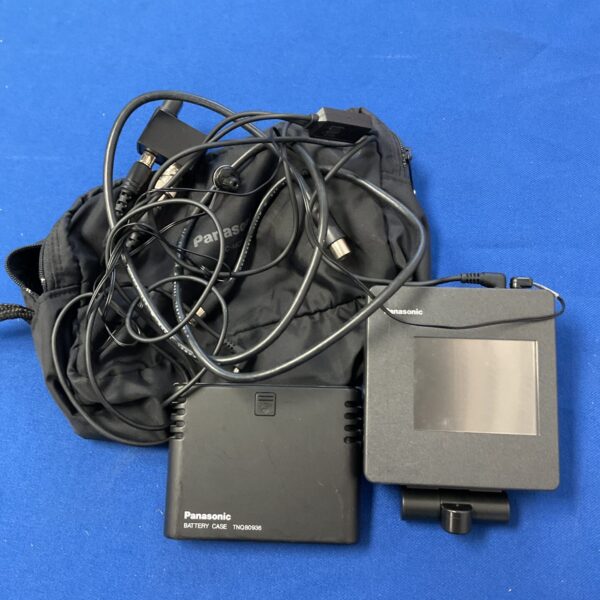 Vintage Panasonic colour monitor with battery pack and cables.
