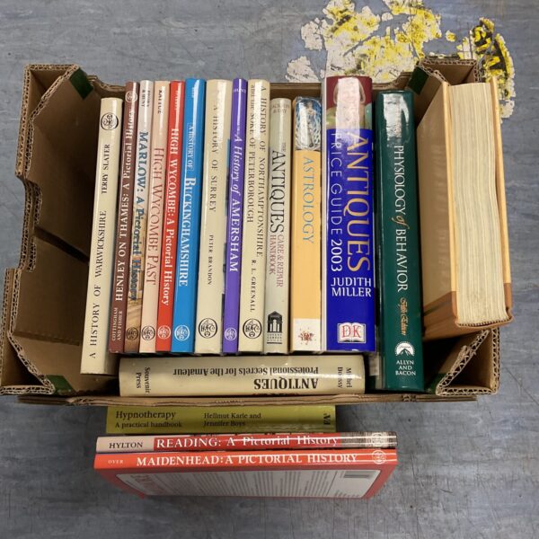 Stack of antique local history books, Hampshire, Wiltshire, Dorset.