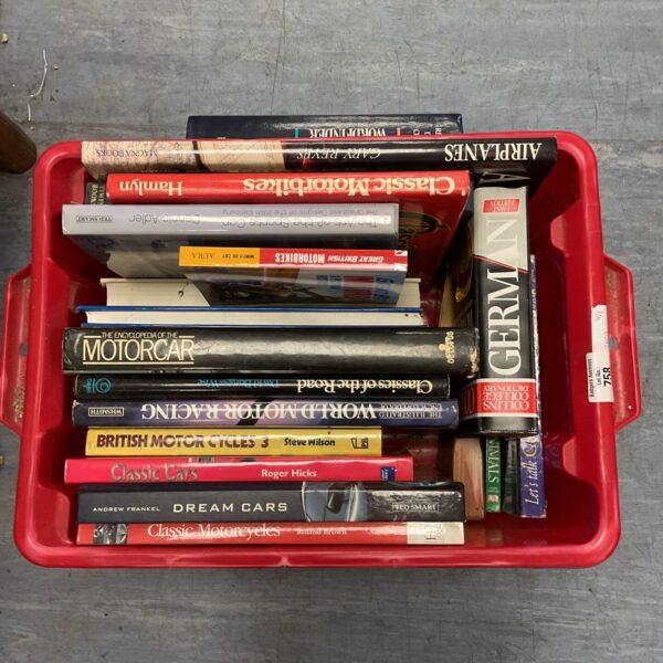 Mixed lot of classic car and motorcycle books for collectors.
