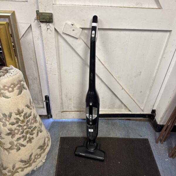 Bosch cordless vacuum cleaner in grey, showing its sleek design.
