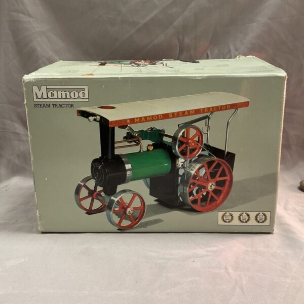 Vintage Mamod Steam Tractor in original box, collectible model.
