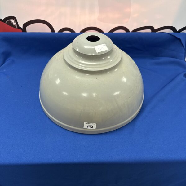 Large grey industrial lamp shade with vintage enamel finish.