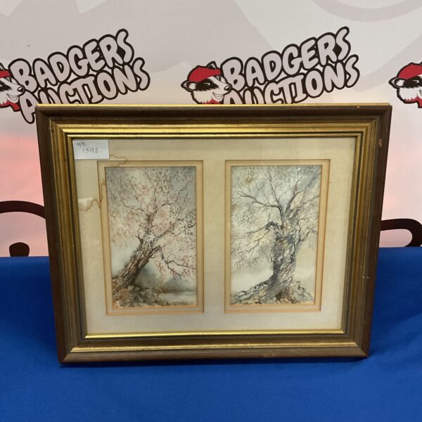 Vintage watercolour painting of a tree in blossom, by J S Moody.