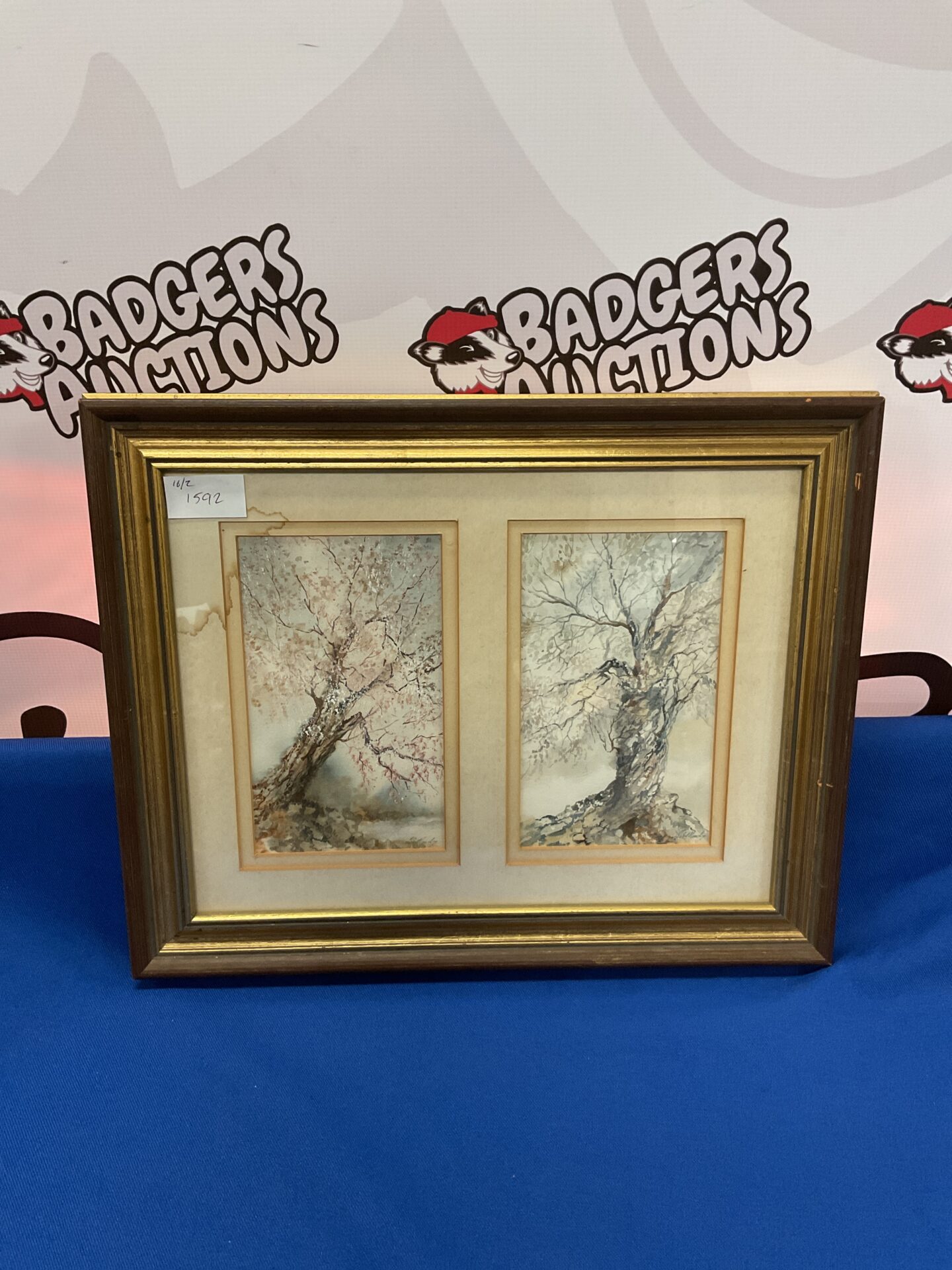 786 J s moody framed watercolours of trees in blossom