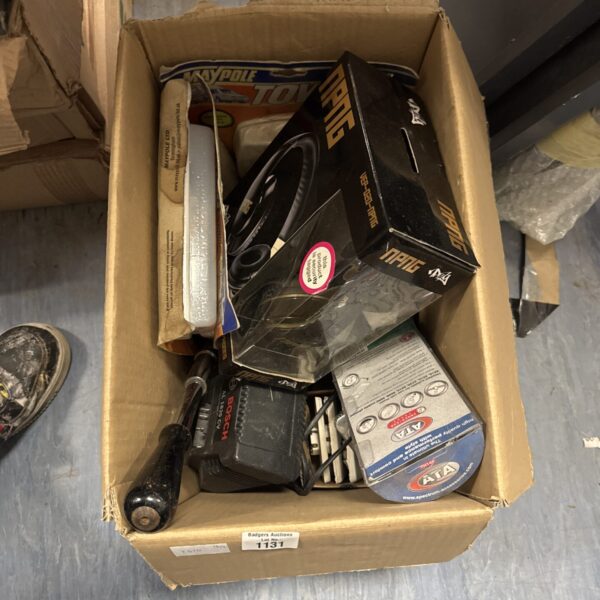 Mixed lot of household items including npng headphones in a box.