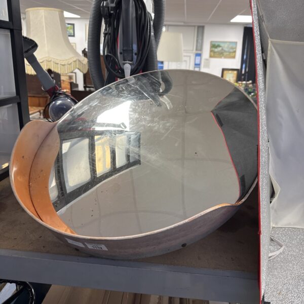 Large convex plastic blind spot mirror for safety and visibility.