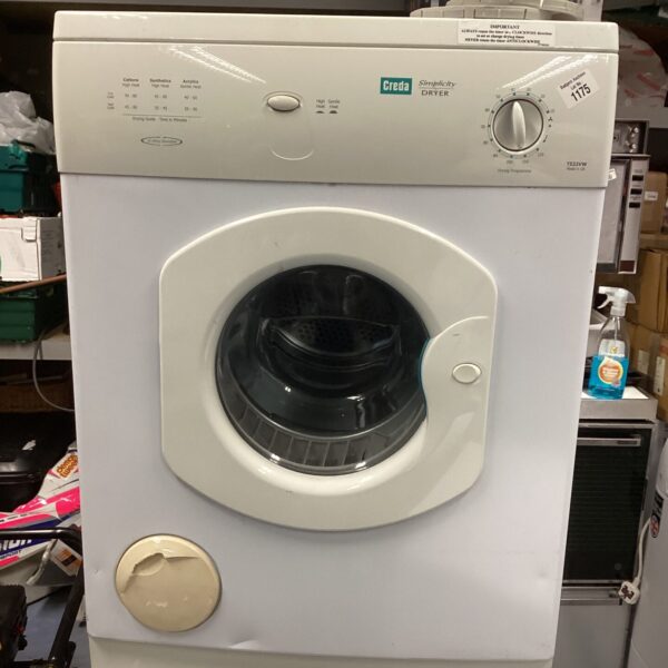 White vintage Creda tumble dryer for laundry use.