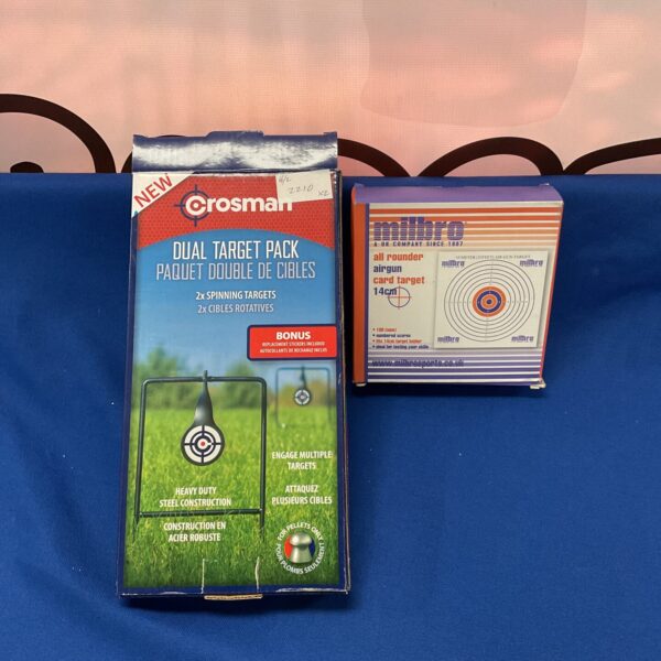 Vintage Crosman and Milbro target set for air rifle practice.