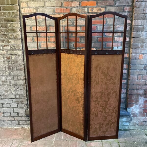 Vintage 1920s oak privacy screen with silk panels.