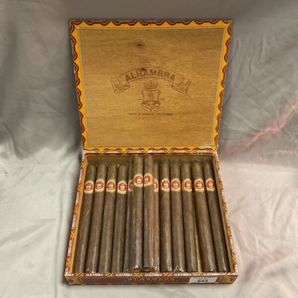 Vintage Alhambra Manila cigar box with fourteen cigars inside.