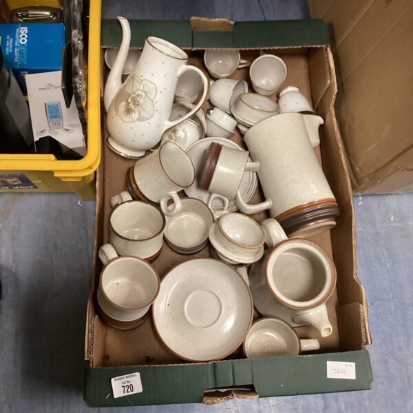 Vintage Denby tea and coffee set with bone china pieces.