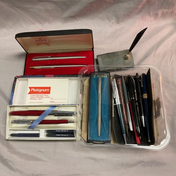 Vintage Parker pen collection in presentation case.