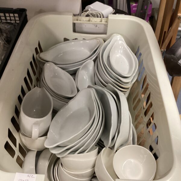 Large lot of white commercial crockery including Titan serving dishes.