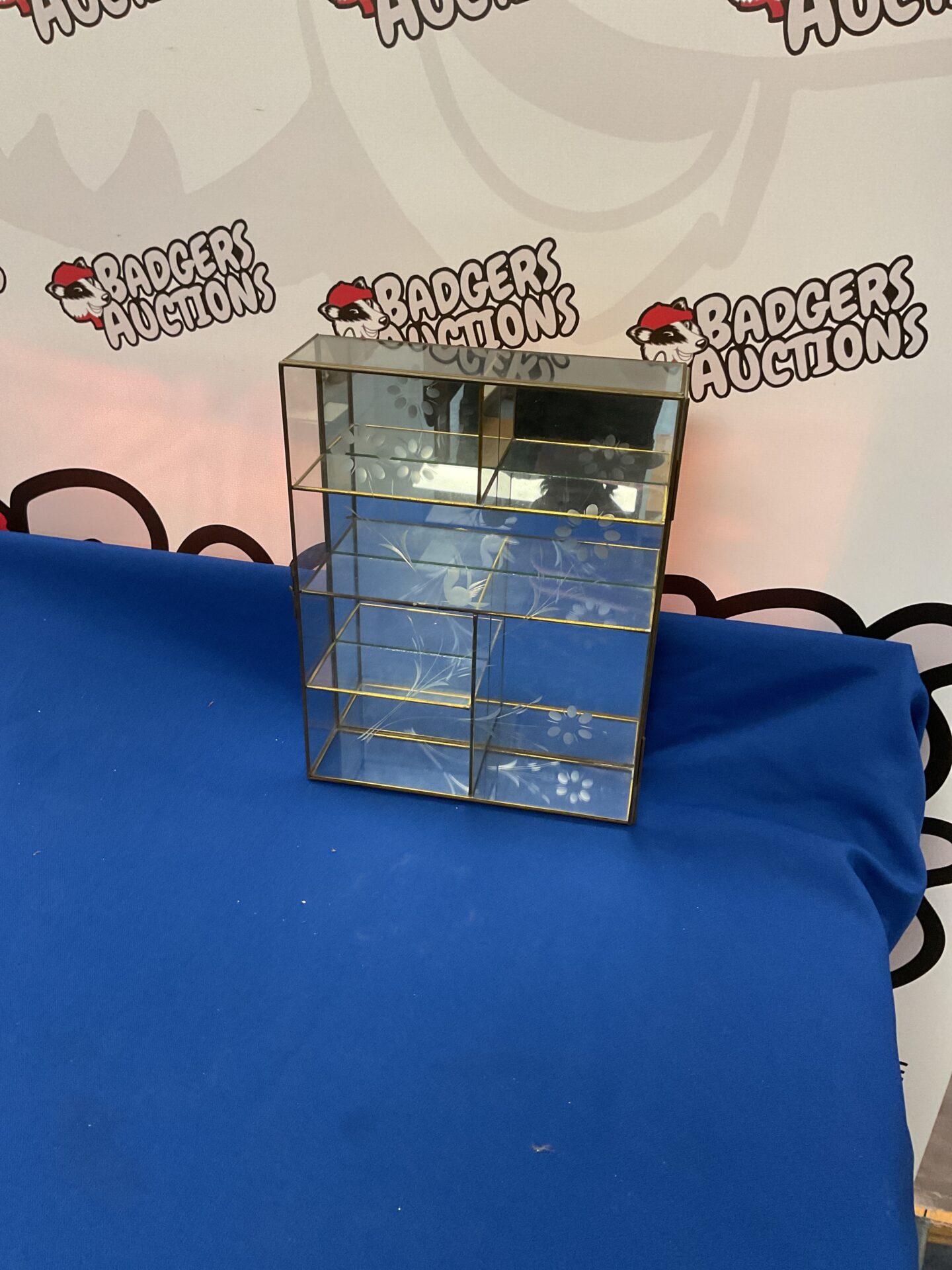 524 Floral patterned glass display cabinet