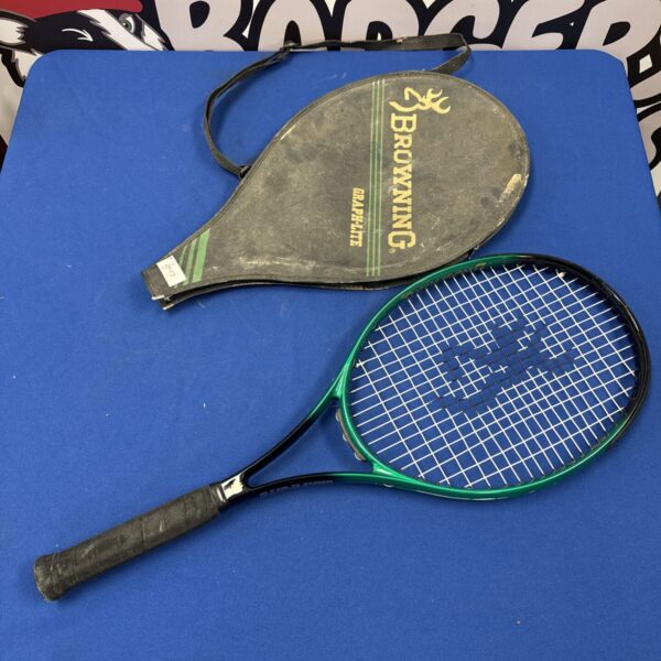 Vintage Browning Graphlite tennis racket in black and silver.