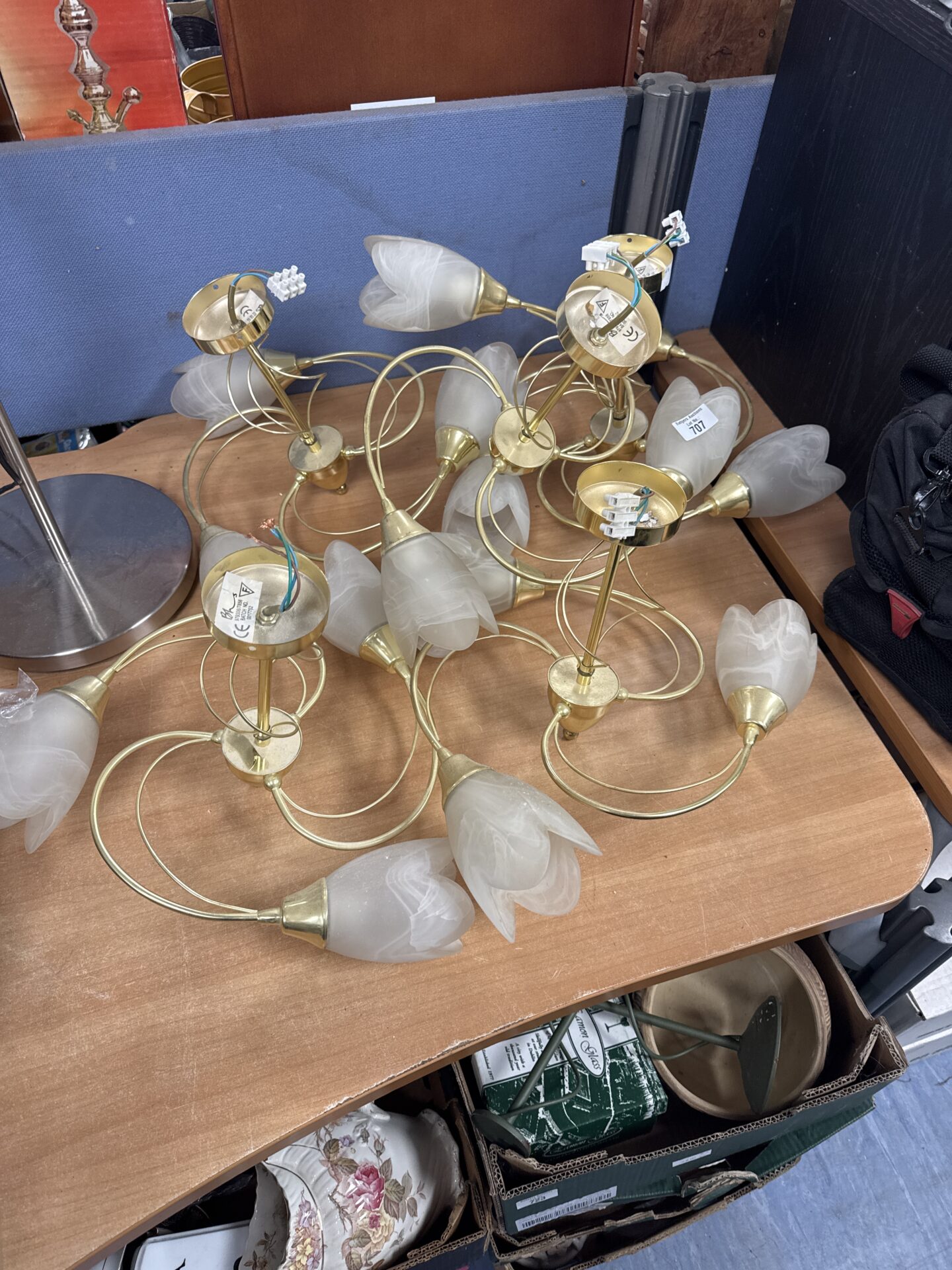 707 Five bhs brass effect & frosted glass ceiling lights