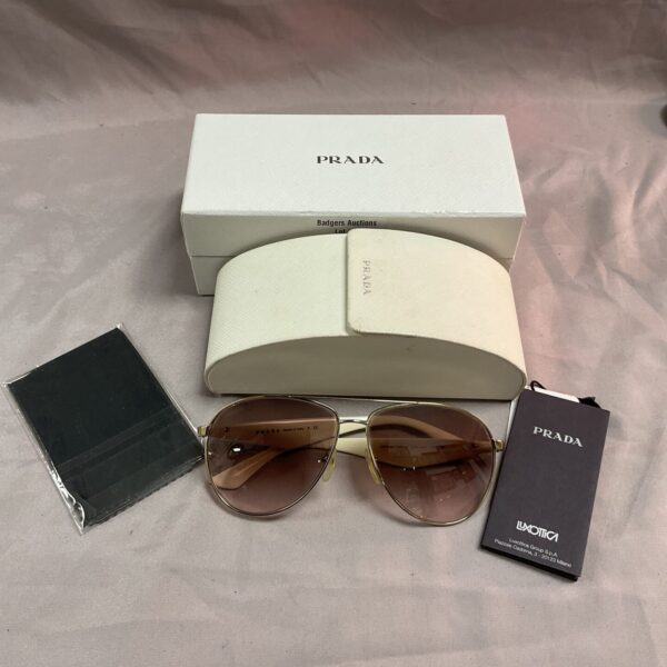Front view of a pair of vintage Prada sunglasses.