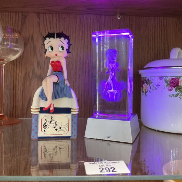 Illuminated Betty Boop jukebox figurine, vintage collectible display.