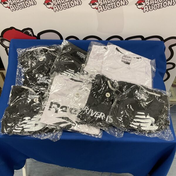 Mixed size lot of designer style t-shirts for men's fashion.