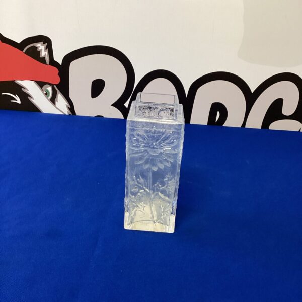 Vintage Dartington Crystal daisy vase, clear art glass floral display.