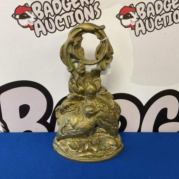 Antique Victorian brass grouse doorstop, detailed bird figurine.