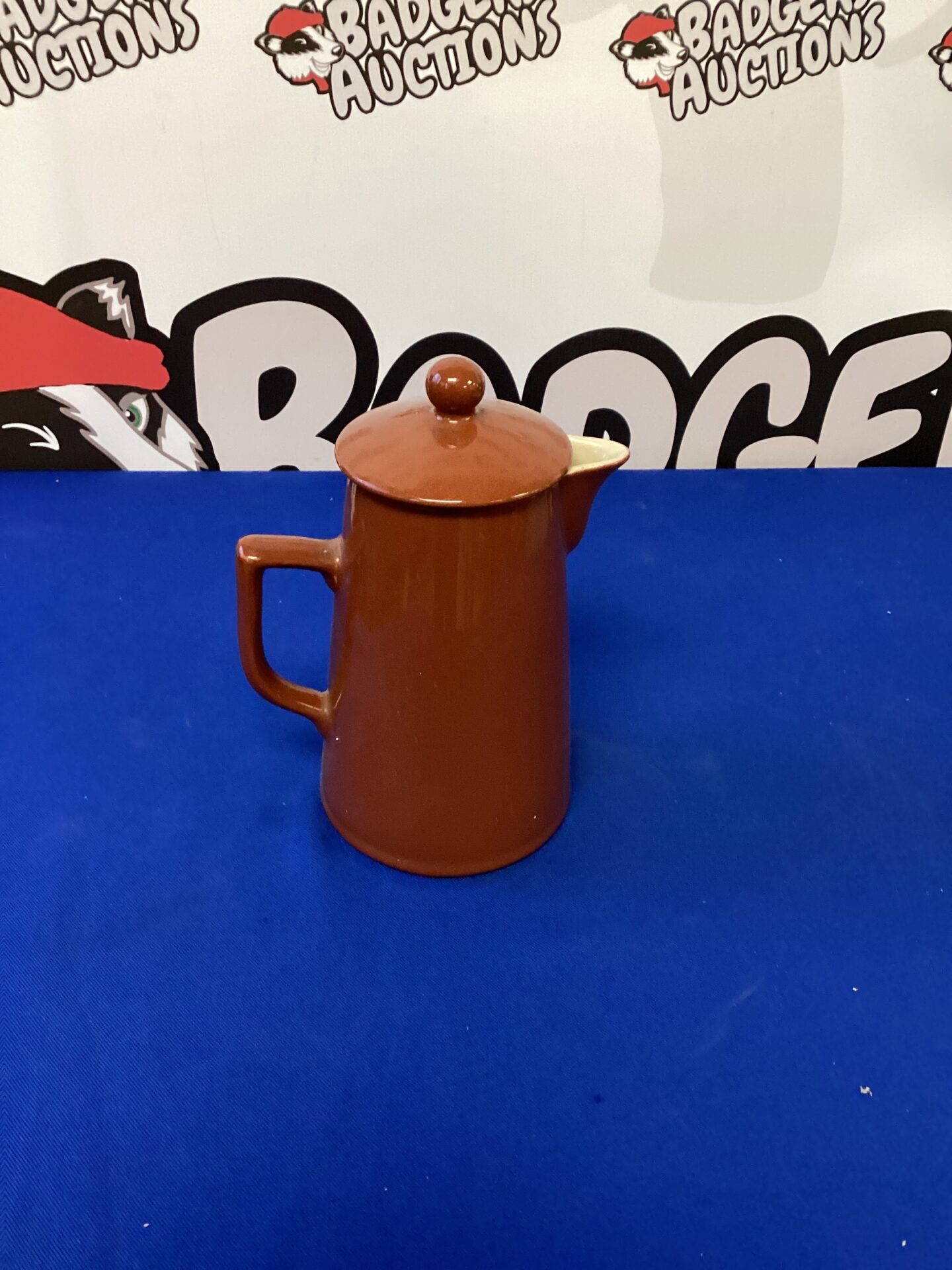 285 1964 Lovatts England Earthen Coffee Pot with military crow foot mark
