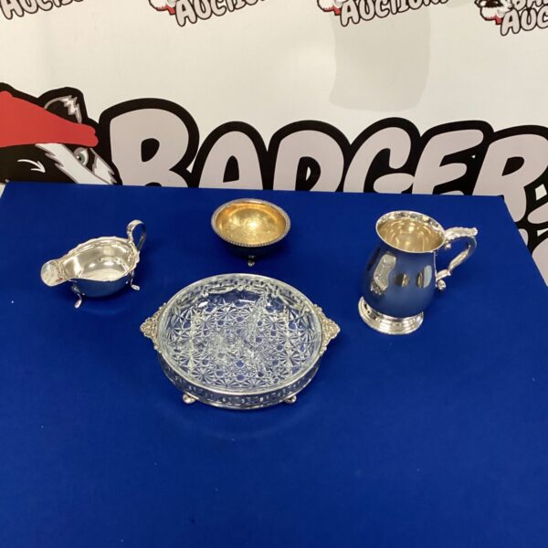 Vintage silverplate tankard and items collection for sale.