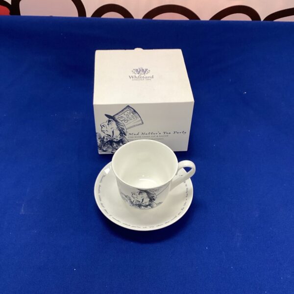 Whittard Alice in Wonderland bone china tea cup and saucer set.